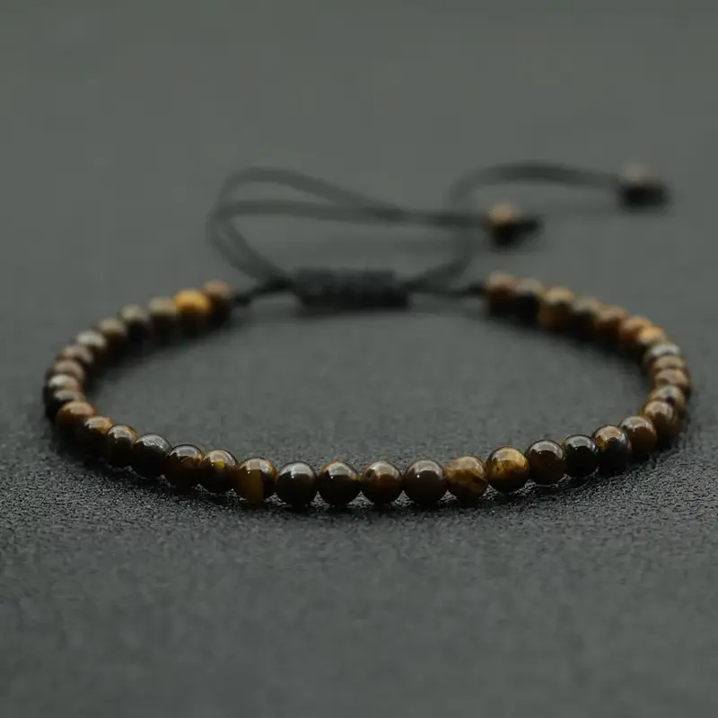 Fashion 4mm Natural Stone Bracelet Men Women Handmade Braided Adjustable Braclet Small Tiger Eyes Howlite Agates Beads Braslet