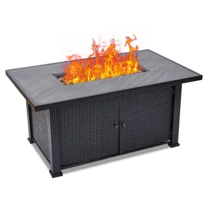 GARVEE 52 Inch Outdoor Gas Fire Table, 50,000 Btu Propane Rattan Fire Pit with Cover, Large Rectangular Fireplace with Rain Cover for Balcony Backyard Garden