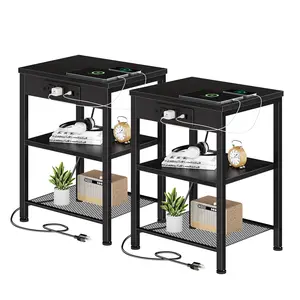 15.7 in 3-Tier Nightstand with USB Charge Station and Adjustable Shelf, Small End Table for Small Spaces, Indoor Furniture for Living Room, Bedroom