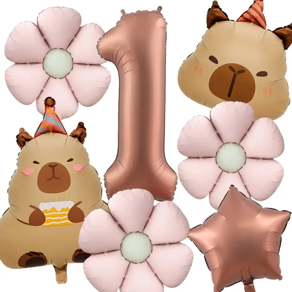 7 Pieces Retro Matte Capybara Macaron Daisies Digital Aluminum Film Balloons Birthday Party Decorated Balloons, Balloon Party Supplies, Happy Birthday, Halloween Decorations, Christmas Decorations, Durable Lightweight Balloon Set