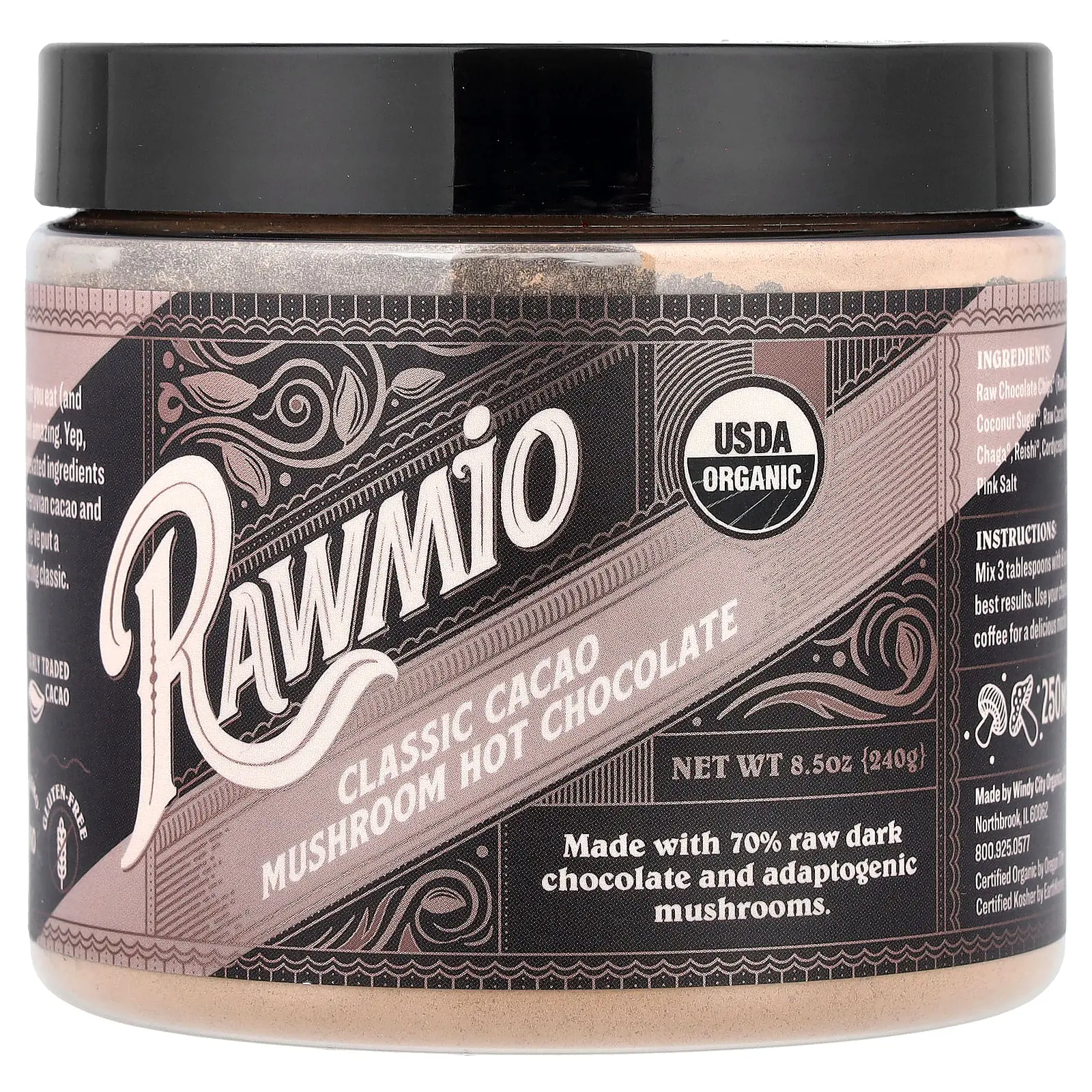 Rawmio Mushroom Hot Chocolate, Classic Cacao , 8.5 oz (240 g)