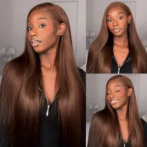 Midulla Chocolate Brown Straight Lace Front Wigs Human Hair 13x6 Transparent Lace Frontal Wig Pre Plucked 200%Density Bone Straight Human Hair Wig #FallFreshness