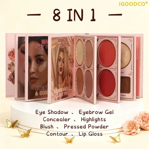 IGOODCO 55-Color Glossy Eyeshadow Palette (Model: IG3301) - High-Gloss Frosted Earth Tone Powder, Compact Cosmetic Gift Set, Ideal Birthday Gift with Lip Glaze, Summerwins, Sunscreen