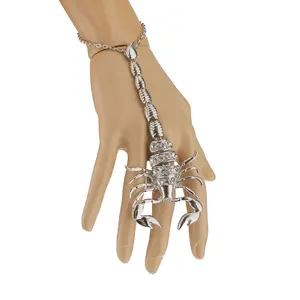 Baoblaze Scorpion Adjustable Slave Finger Ring Hand Chain Bracelet Jewelry Silver