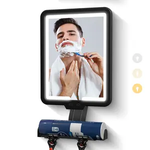 Heated Anti-Fog Shower Shaving Mirror, Large 9.5x7 Inches, Adjustable Three-Color Light Modes, Rechargeable with Storage Tray and Razor Holder, Adjustable Lighted Mirror