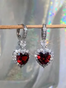 Heart Shaped Zirconia Inlaid Heart Decor Dangle Earrings, Elegant Jewelry for Party, Daily Clothing Decor, Trendy All-match & Exquisite Jewelry for Birthday Gift, Cubic Zirconia Earrings