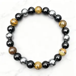 8mm Natural Stone Hematite Tiger Eye Protection Bracelet for Men Women, Energy Healing Stretch Bracelet, Grounding Stone for Mental Clarity, Dissolve Negative Energy