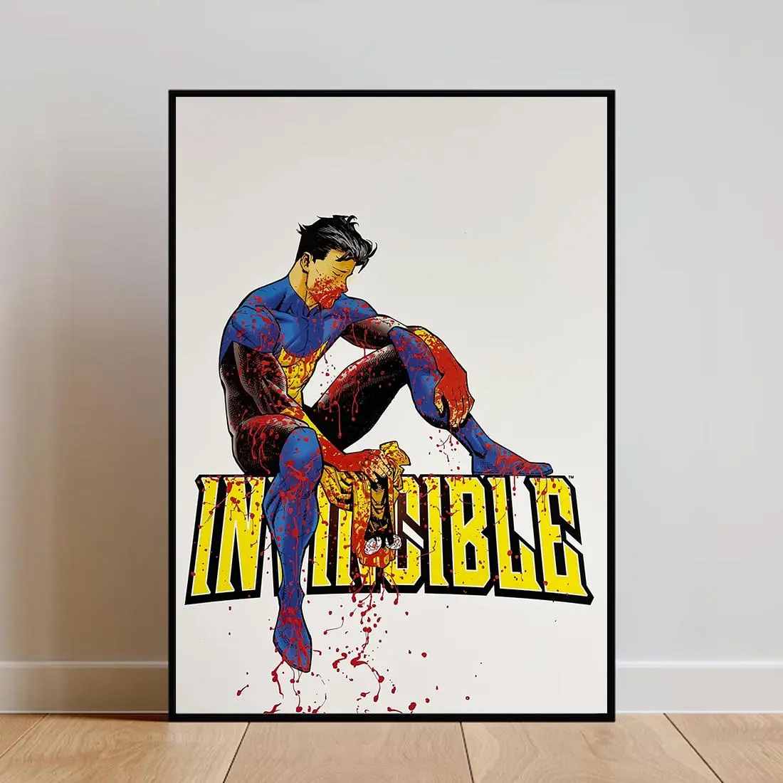 Superhero Comic Canvas Poster, Bloody Hero Wall Art Print, Pop Art Action Character Decor, Unframed Canvas Poster for Bedroom Game Room Dorm
