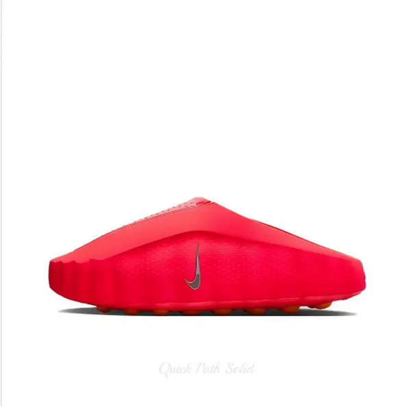 Vibrant Red Thick-Soled Mule Slides, Orange Cushioning Massage Outsole, Perforated Upper, Pre-Game Recovery Tech Slides