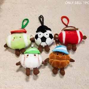 Cute Plush Ball Eye Keychain, Fun Hat Football Basketball Baseball Olive Ball Doll, with Feet and Lanyard, Perfect for Bags, Gift for Fans