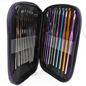 22-Piece Crochet Hook & Knitting Needle Set Complete DIY Yarn Sewing Craft Kit with Colorful Hooks and Purple Storage Case