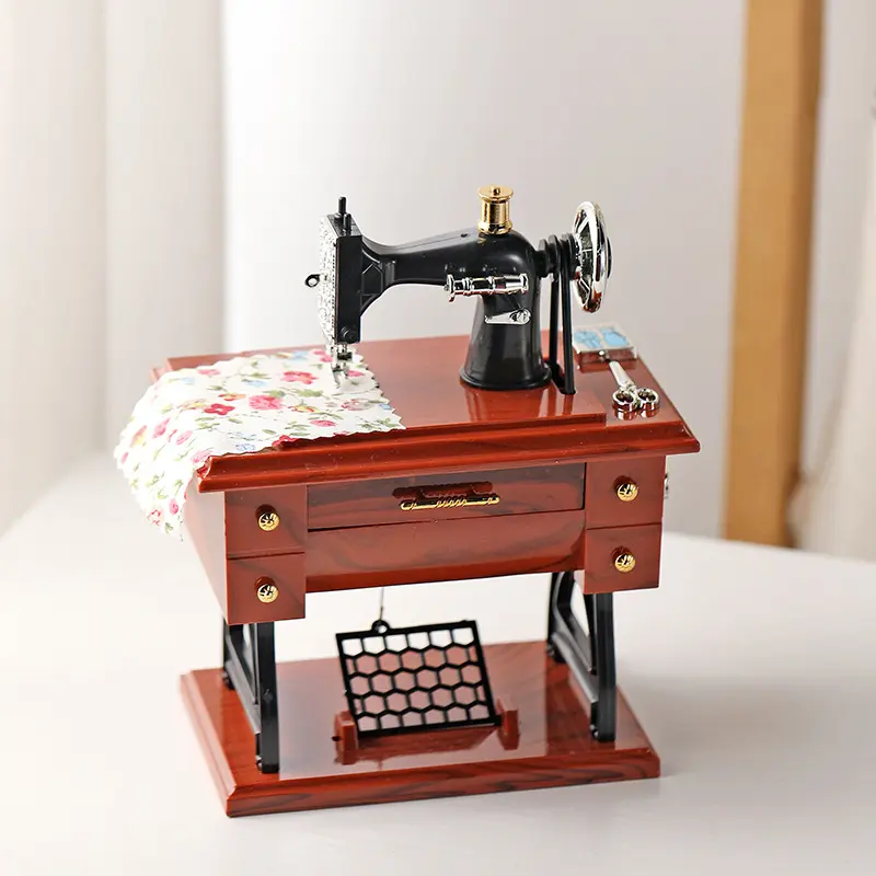 Mini Sewing Machine Music Box with Vintage Sewing Machine Design for Sewing Gifts, Sewing Box Display, Kids Sewing Machine Toy & Home Desk Decor