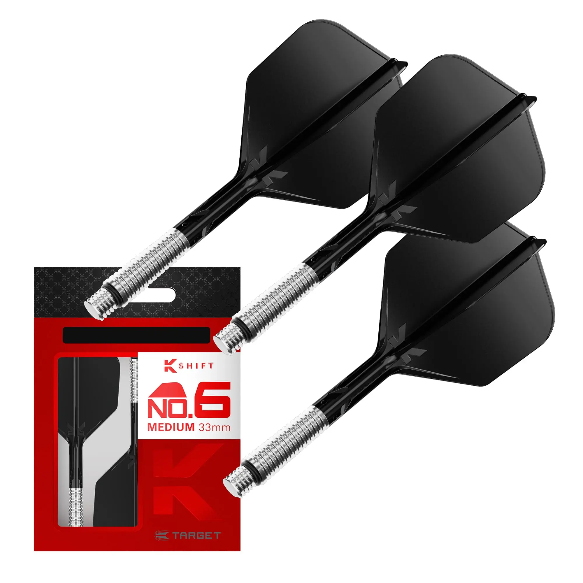 Target Darts K-Shift No.6 Integrated Flights & Shafts | K Shift No.6 Flight & Shaft System, White/Clear/Black – K-Flex Short/Intermediate/Medium Shift Spin Base, Professional Dart Accessories