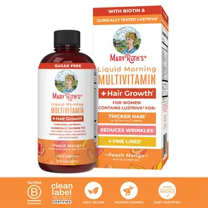 MaryRuth's Liquid Multivitamin + Hair Growth - Clinically Tested Lustriva for Thicker Hair in Women - Improve Facial Wrinkles - Vegan - 15.22 Fl Oz