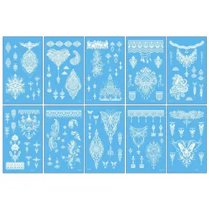 New White Henna Mandala Tattoo Stickers, Elegant Design for Brides & Bridesmaids, Arm Temporary Tattoos - 10 Sheets Birthday Christmas Halloween Easter 4th of July Valentine’s Day Back to School St. Patrick’s Day gift