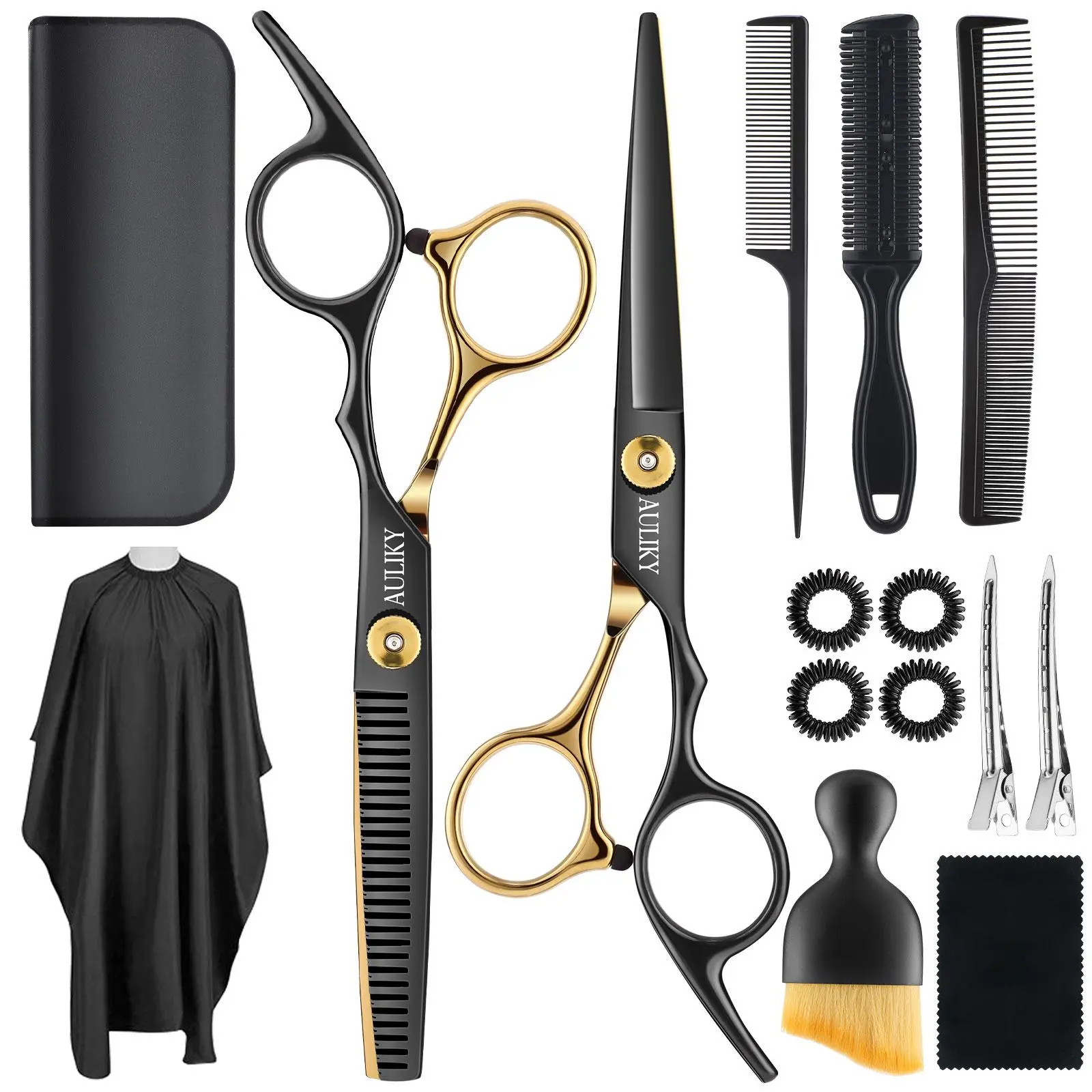 Professional Barber Scissors Kit, Hair Shears Set Women, Hair Tools, Stainless Steel Cutting Scissors, Thinning Shears, Comb, Brush, Cape & Clips for Salon & Barber & Home, Haircutting Kit, Hair Cutting Kits, Barber Supplies, Barber Equipment Kit