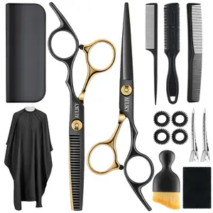 Professional Barber Scissors Kit, Hair Shears Set Women, Stainless Steel Cutting Scissors, Thinning Shears, Comb, Brush, Cape & Clips for Salon & Barber & Home, Haircutting Kit, Hair Cutting Kits