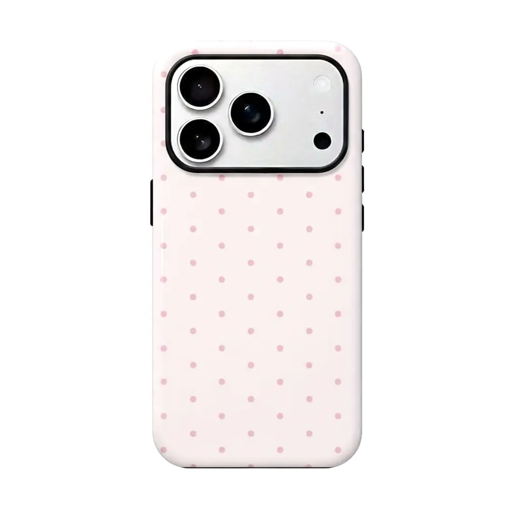 Pink polka dot iPhone case, pink, black, suitable for iPhone17 ProMax, 16Pro, 15, 14.Premium phone case |   Shockproof protective phone case |   Smart phone case brown design
