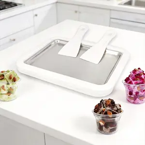 Instant Ice Cream Maker Rolled Ice Cream Maker Frozen Yoghurt Plate Instant Gelato Pan Roll for Homemade DIY Fun Parent Child Activities Families White