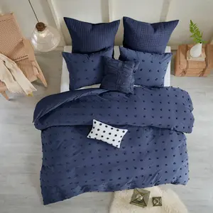 5pc Twin/Twin Extra Long Urban Habitat Kay Cotton Jacquard Duvet Cover Set Indigo Blue: Includes Shams & Decorative Pillows