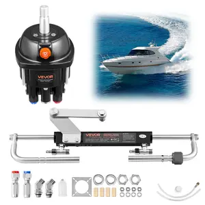 【FathersDayGift】 VEVOR Hydraulic Steering Kit for Outboard Motor Vehicles, 90 HP Steering Wheel Helm Pump & Cylinder, 6.9 MPa/1000 psi Max Working Pressure, Aluminum Alloy Housing, Check Valve, for Fishing Boats Sailboats