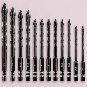 12PCS Tungsten Carbide Drill Bit Kit, Hex Shank Impact Drill Bits for Concrete, Cement, Tile, Durable Power Tool Accessories for Home Improvement