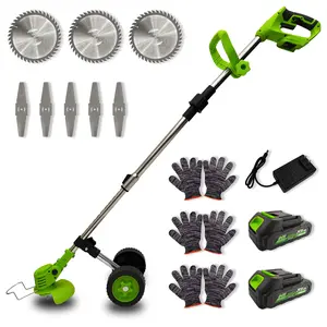 Cordless Weed Wacker with Wheels, Telescopic Brush Cutter with Tungsten Steel Saw & Metal Blades, 21V Max 3-in-1 Electric Trimmer for Yard Work, Father's Day Gifts,Women-friendly