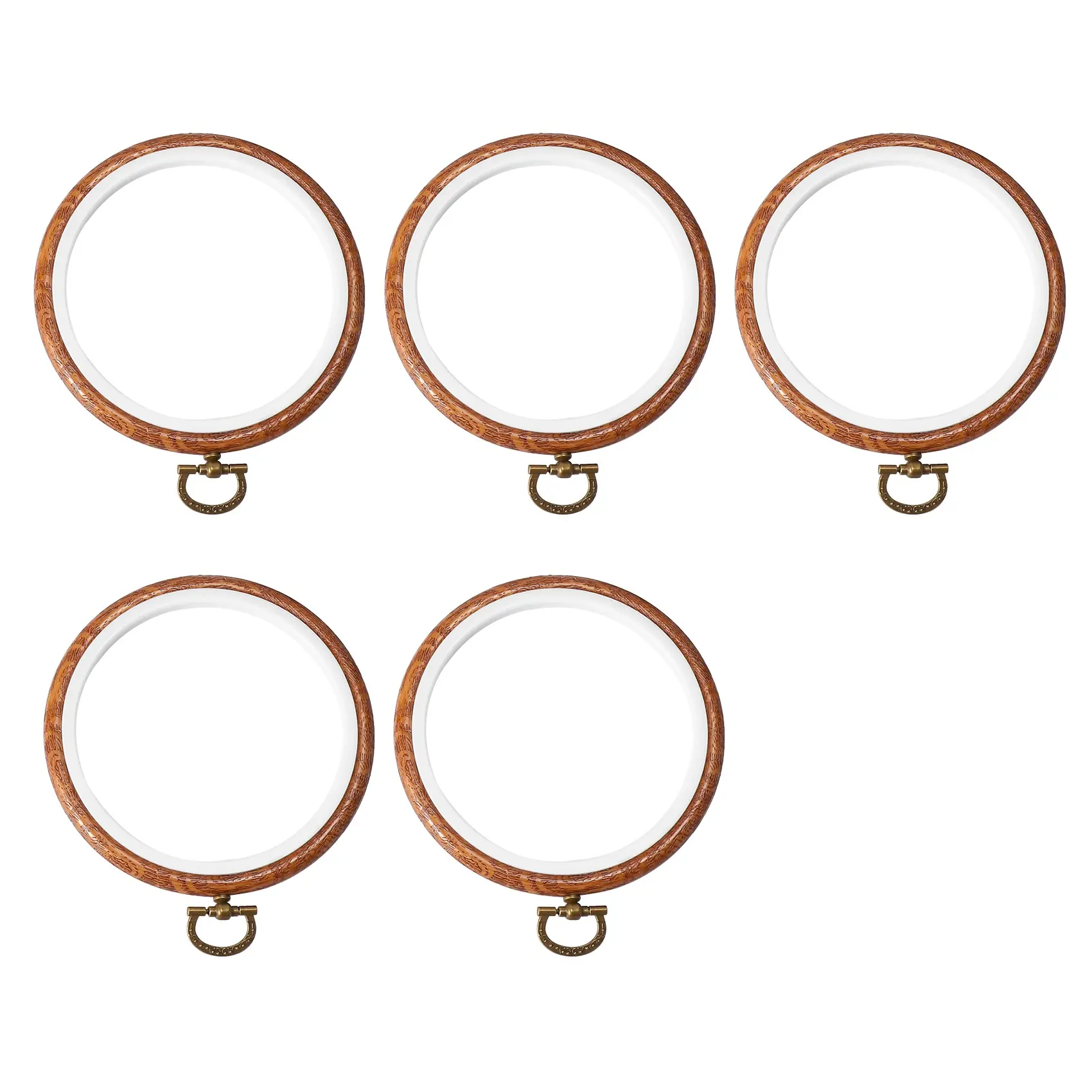 5-Piece Plastic Cross Stitch Round Hoops, All Seasons Household Durable Flexible Imitated Wood Embroidery Tools, Diameter: 10cm, Antique Brass Non-Adjustable Hanging Rings, Screw-Free for Art Craft Sewing Decorations, 5 Pieces