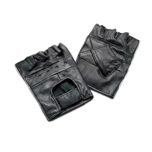 Premium Black Leather Weight Lifting Gloves - Short Finger Gym Gloves