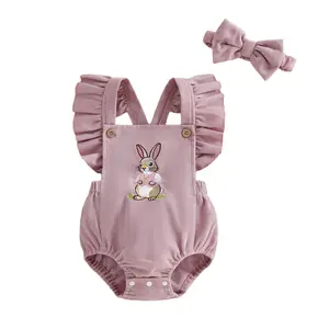 Newborn Baby Girl Easter Outfit Bunny Sleeveless  Romper Jumpsuit Infant Bodysuit Cute Summer Clothes