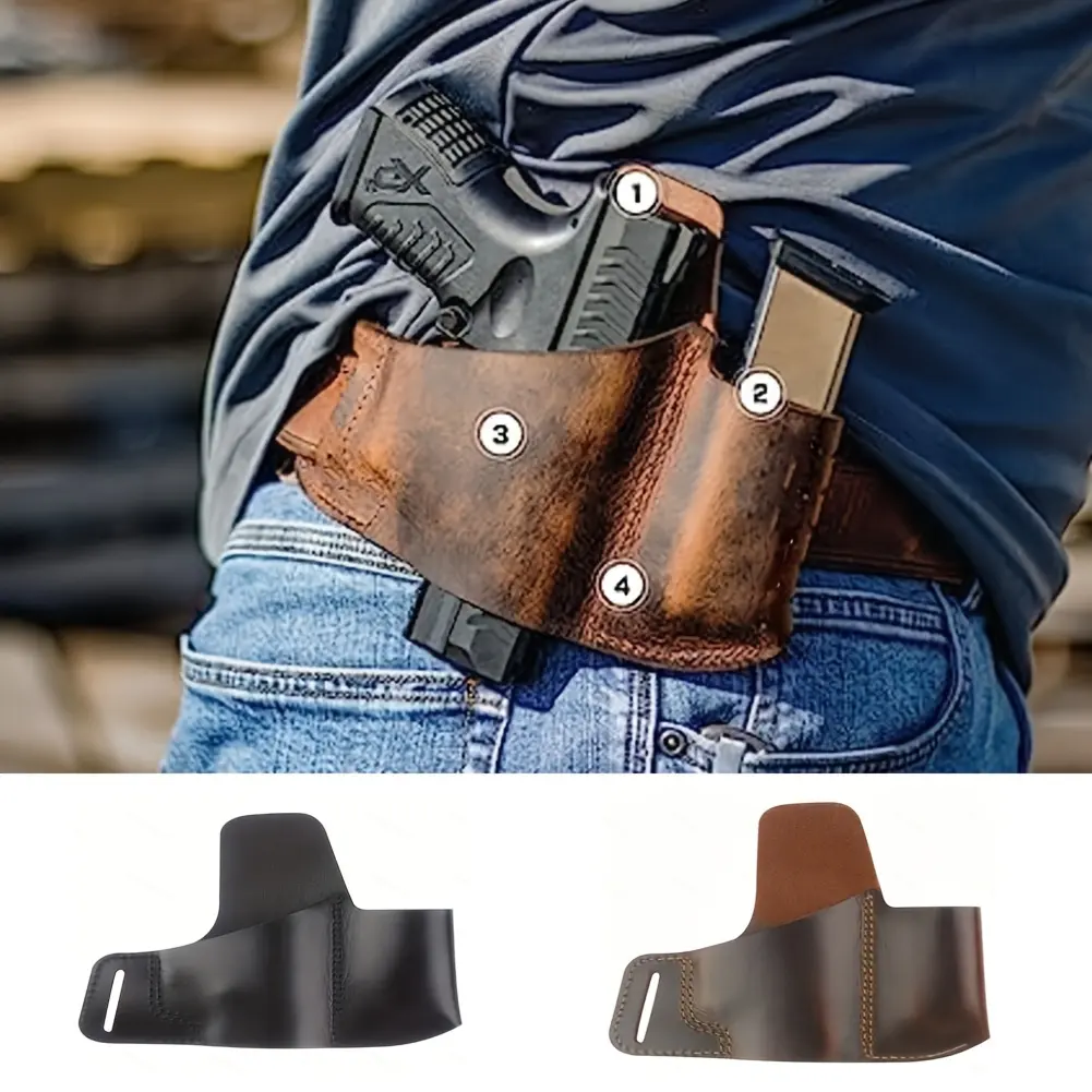 Leather Concealed Universal Gun Holster for 1911 Pistol, Outdoor Tactical Waist-Hanging Bag with Magazine Pouch, Quick Draw Design, Concealed Holster, Universal Holster