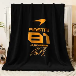 Racing Theme Flannel Blanket with McLaren & Piastri 81 Print, Cozy Soft Fleece Throw Blanket for Bed Couch Sofa, Stylish Black Blanket with Signature Design, Ideal for Car Racing Enthusiasts, War