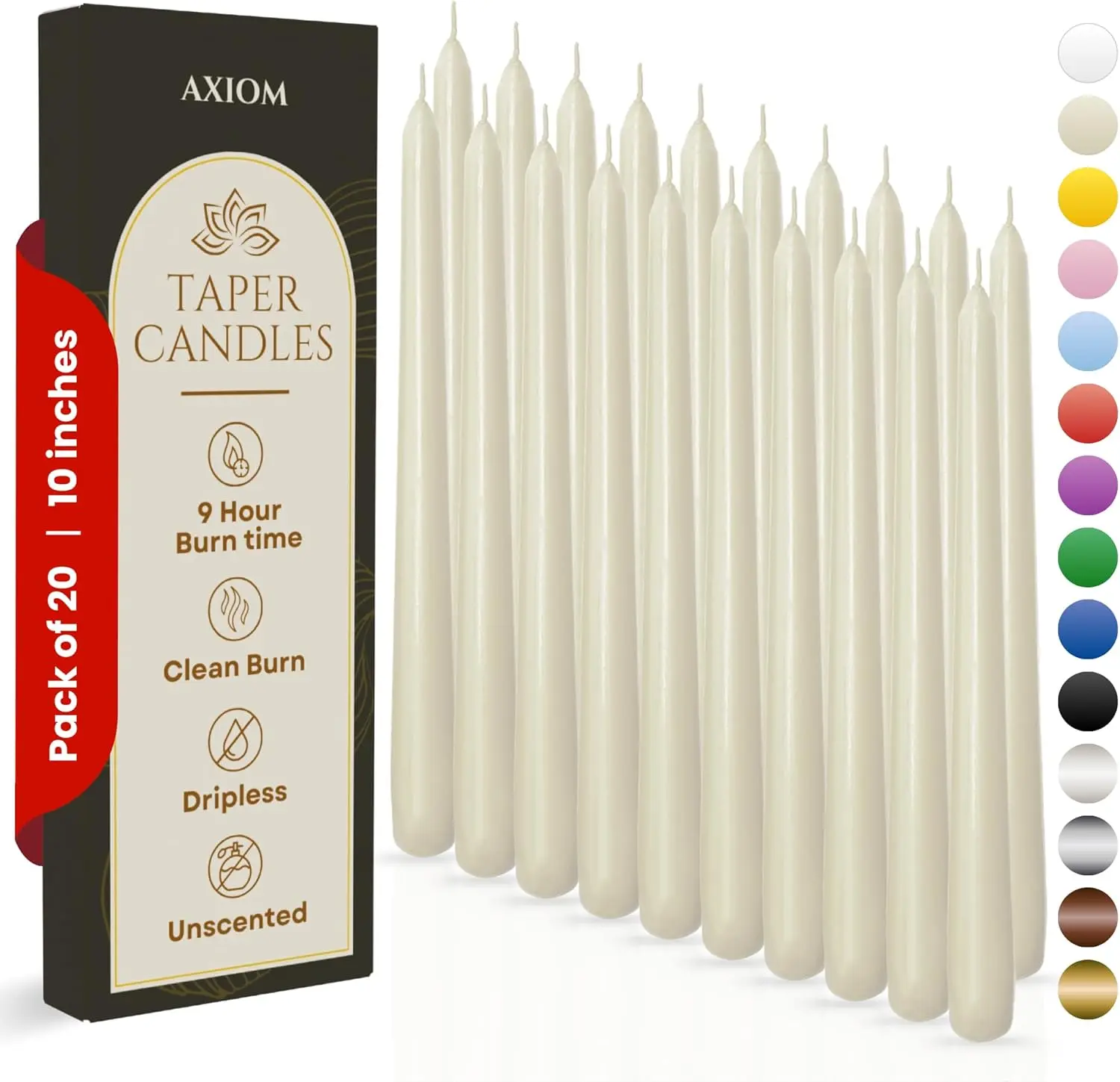 Axiom 10 in Ivory Taper Candle Set - 30-Pack Tall Decorative Candle Sticks for Home Decoration, Dinner, Wedding, Ornaments