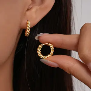 A pair of 14mm stylish twisted gold hoop earrings, small round earrings that fit snugly, fashionable earrings for women, suitable for parties, weddings, and as a Valentine's Day gift