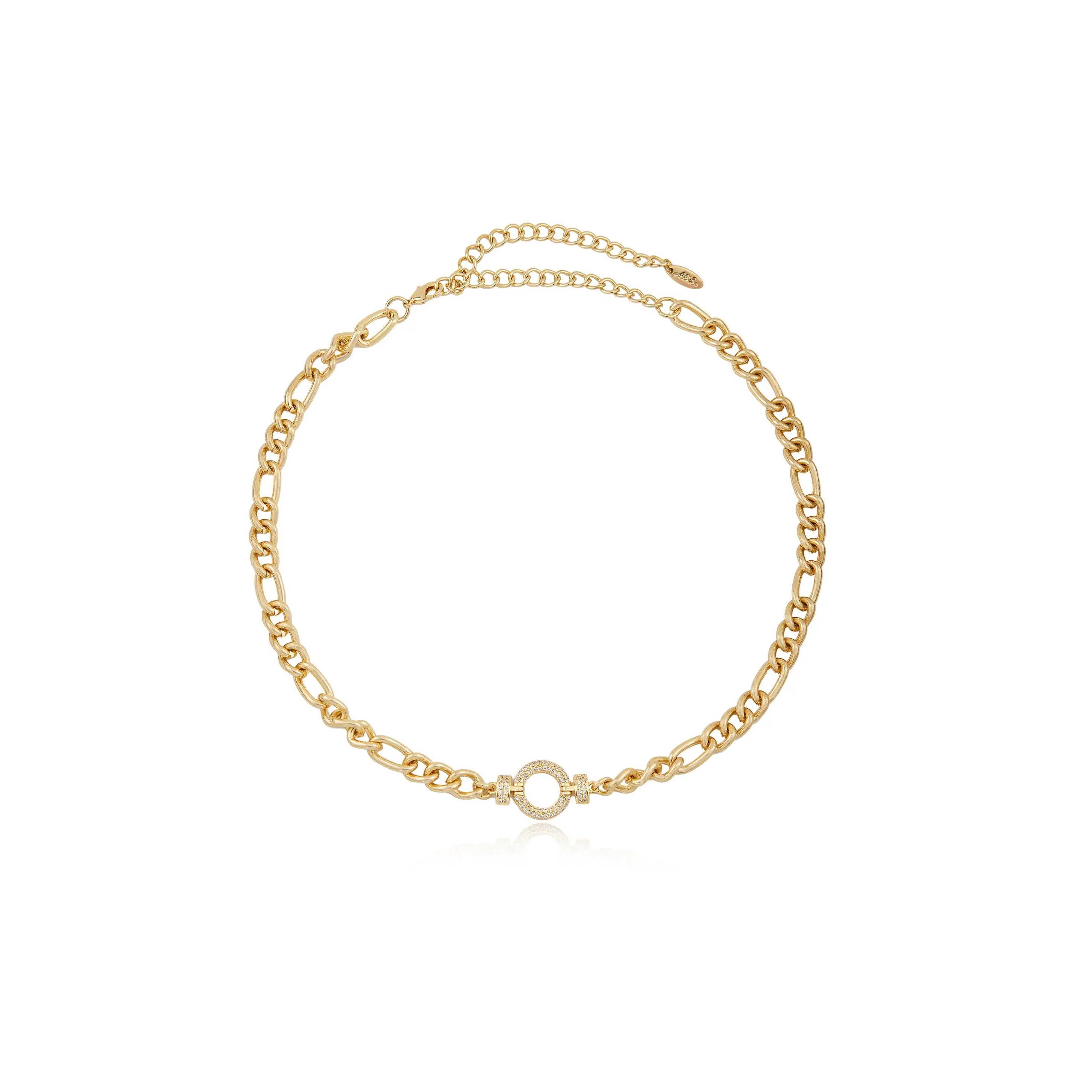 Ettika Eternity Crystal Circle Chain Link Necklace 18kt Gold Plated Brass Steel CZ 15.5" & 5" Lengths for Casual Formal Wear Ettika Eternity Crystal Circle Chain Link Necklace 18kt Gold Plated Brass Steel CZ 15.5" & 5" Lengths for Casual Formal Wear