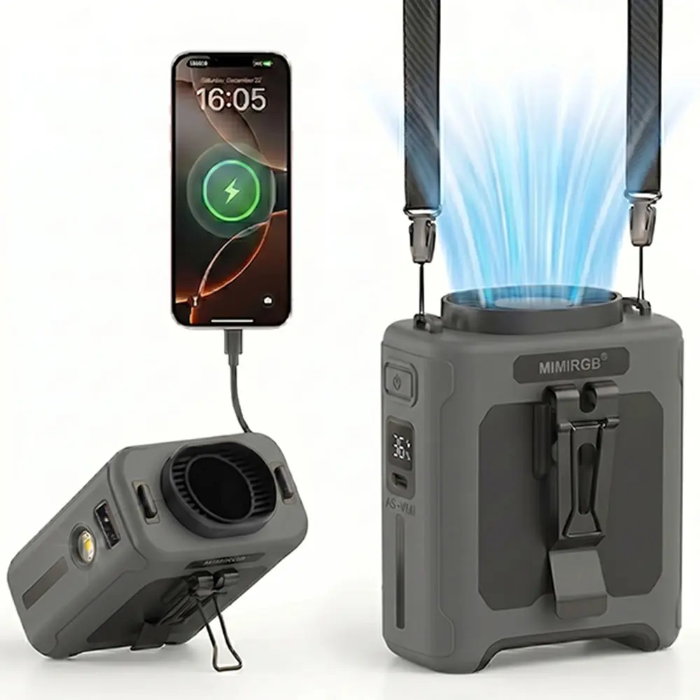10000mAh Waist Cooling Fan - Portable Hands-Free Neck Fan, 5 Speeds, 8 Hour Runtime for Camping & Outdoor Use