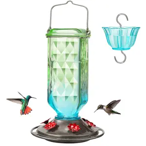 Kingsyard 24oz Glass Hummingbird Feeder with Ant Moat 6 Flower Ports Leak-Proof Nectar Container for Garden Decor Easy Refill & Clean