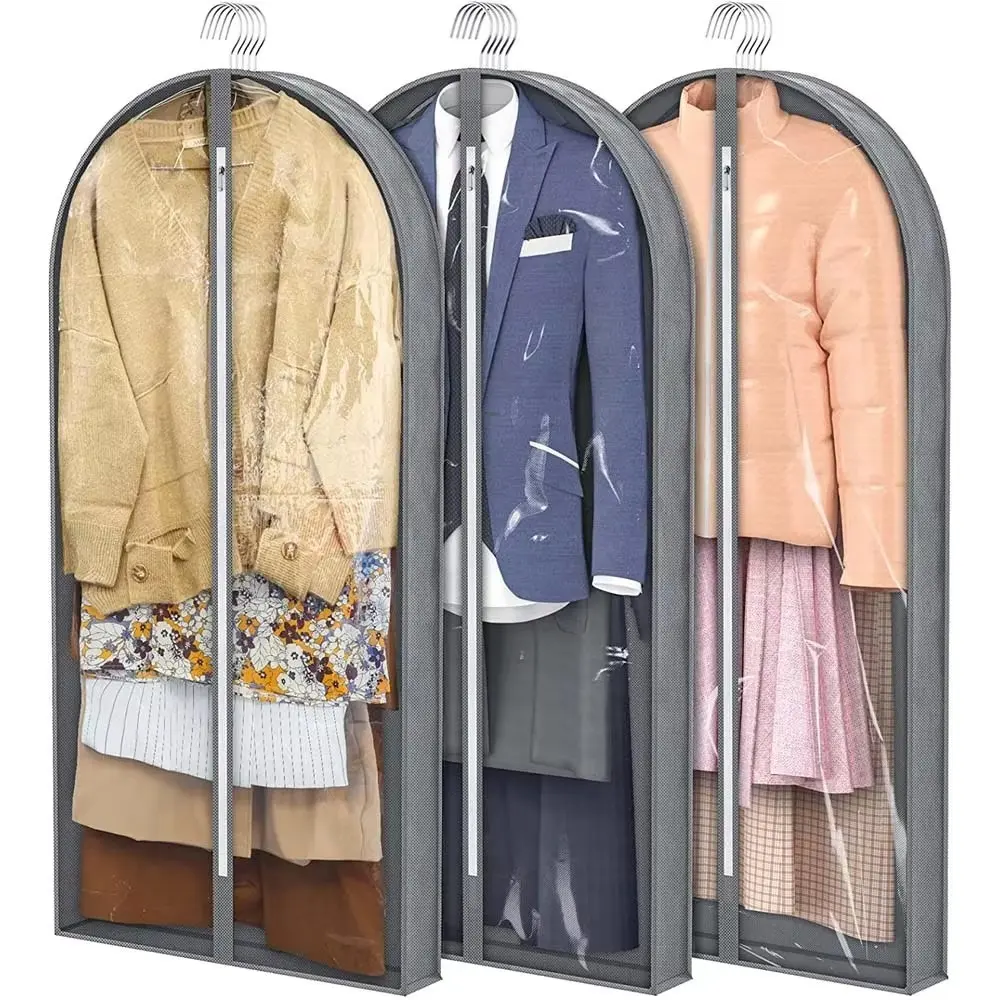 3-Piece Set, 40-Inch Long Transparent Hanging Clothes Bag, Wardrobe Storage Home Suits Bags for Coats Dresses Fur Shirts Plastic Hanger Covers,Clear Garment Bags for Hanging Clothes