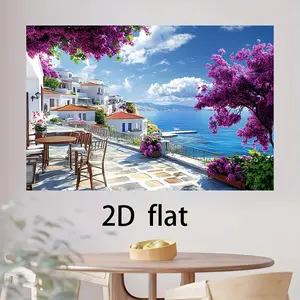 2D Flat Banner 1pc Mediterranean Triangle Flower Beach Garden Sign, Multi-Size Wedding Anniversary Photo Background Cloth, Pull Flag Banner