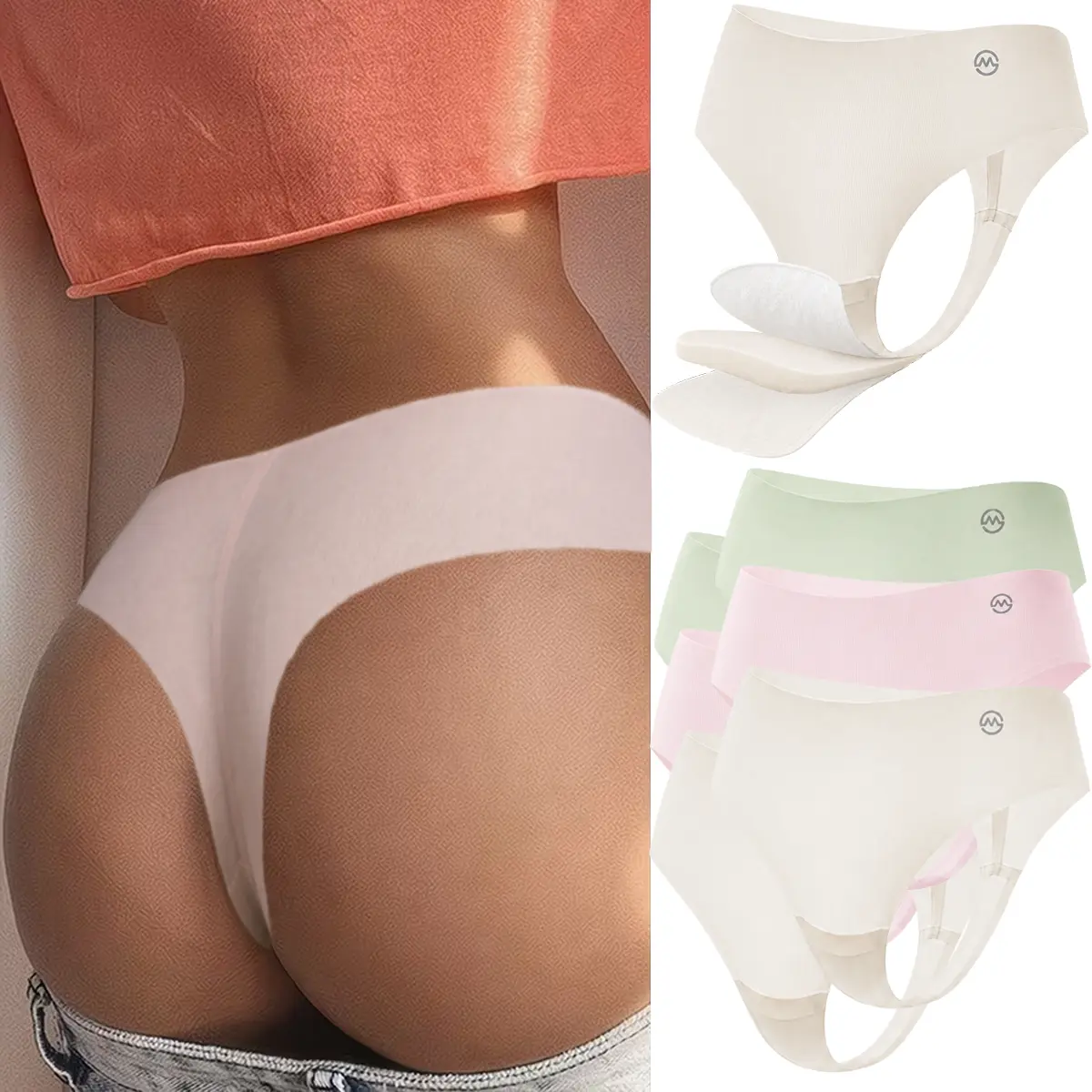 Seamless Thongs monkey730 2-Pack Front Padded Nylon Spandex No-Show Underwear for Visible Panty Line, Camel Toe, workout leggings