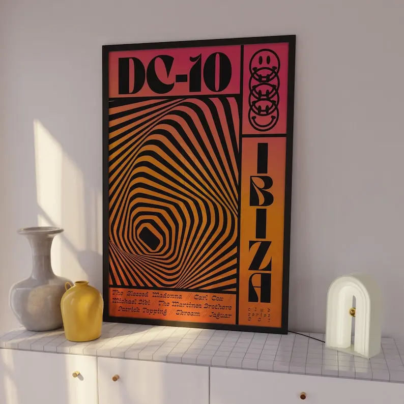 DC-10 Print | Ibiza Poster | Wall Art | A5 A4 A3 | Bold | Typographic | Personalised | Club | Quote | Print | House Music Poster
