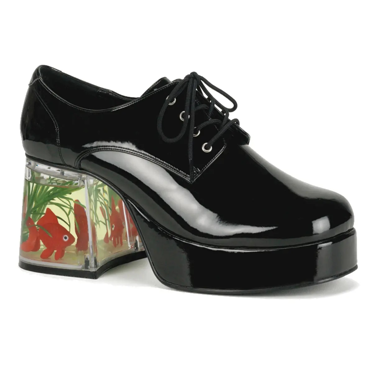 Men's Elegant Patent Leather Formal High Heels - Black Cuban Block Heel Fish Tank Platform Footwear, 70s Disco Shoes, XL Size