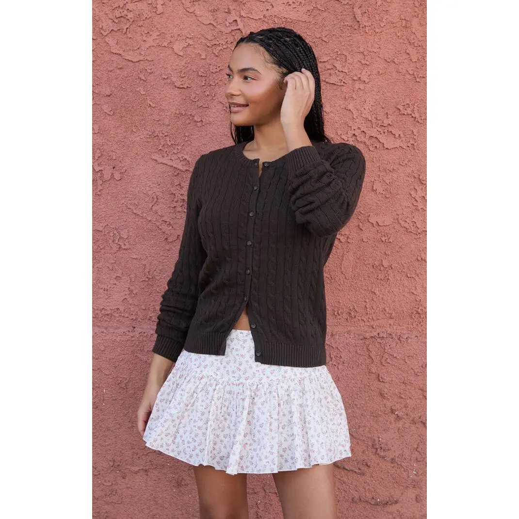 John Galt Women's Brown Amalie Cable Knit Cardigan John Galt Women's Brown Amalie Cable Knit Cardigan