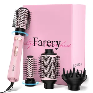 Farery 4-in-1 Rotating Hair Dryer Brush Set with Interchangeable 1.25" & 2" Rotatable Brushes, Oval Volumizer, and Diffuser - Dual Bristles for One Step Styling