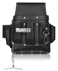 Trutuch Black Leather Electrician Tool Pouch with 10 Pockets and Tool Belt