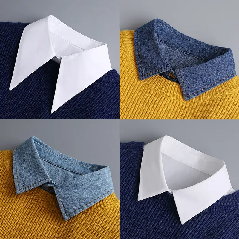 Denim Detachable Collar Gift Box Set for Women, Classic Solid Style for a Business Casual & Commute Layered Look with Sweaters, Engagement