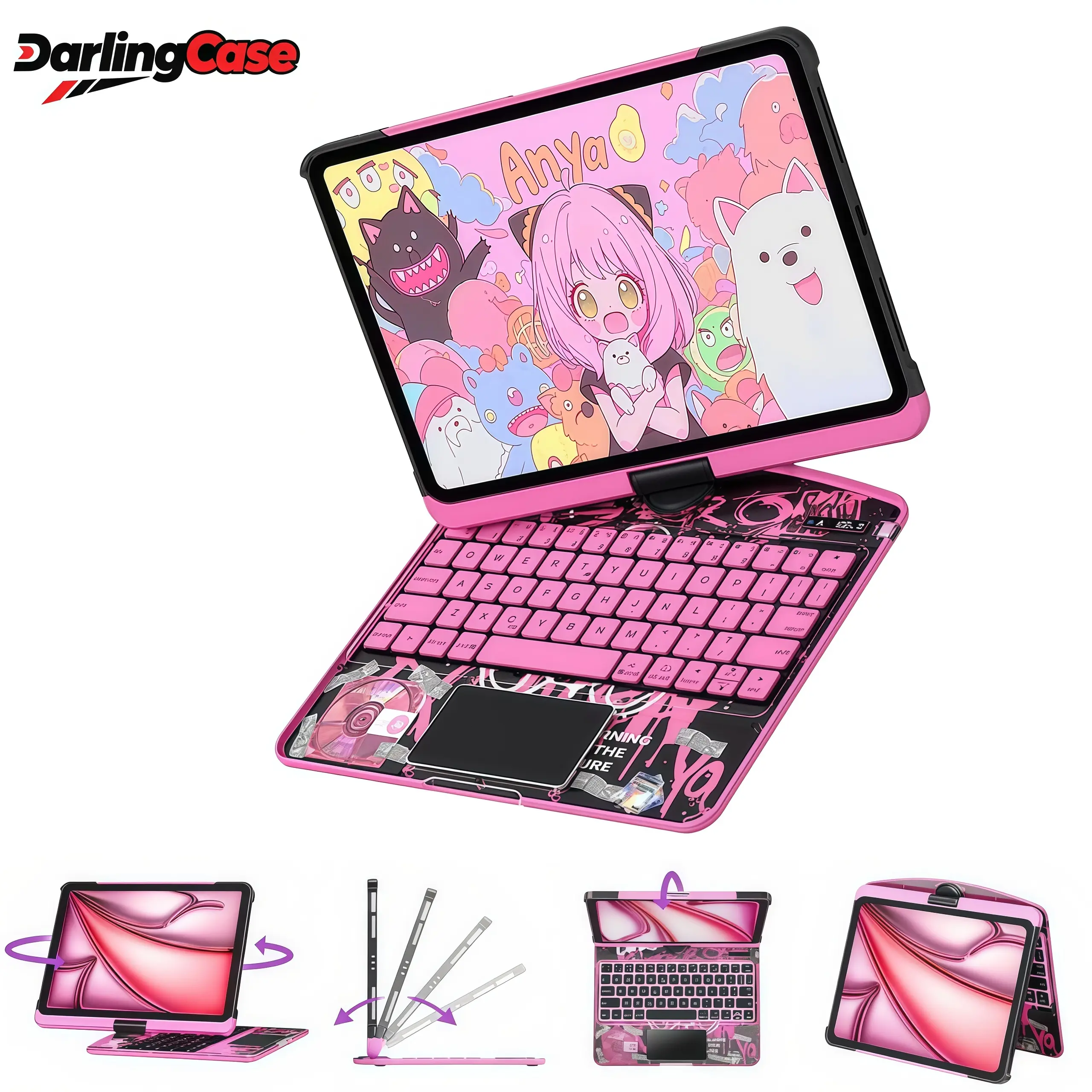 #SummerWins #DealsForYouDays DarlingCase New Y2K Keyboard  For iPad Air 8 M4 2026/Air 7/6/5/4 10.9inch/11inch (2020-2026) iPad Pro 11in（4th/5rd/2nd/1st Gen）2022-2018 With 360° Rotatable Multi-Touch Trackpad ,Compatible Backlit Keyboard, Pencil Holder