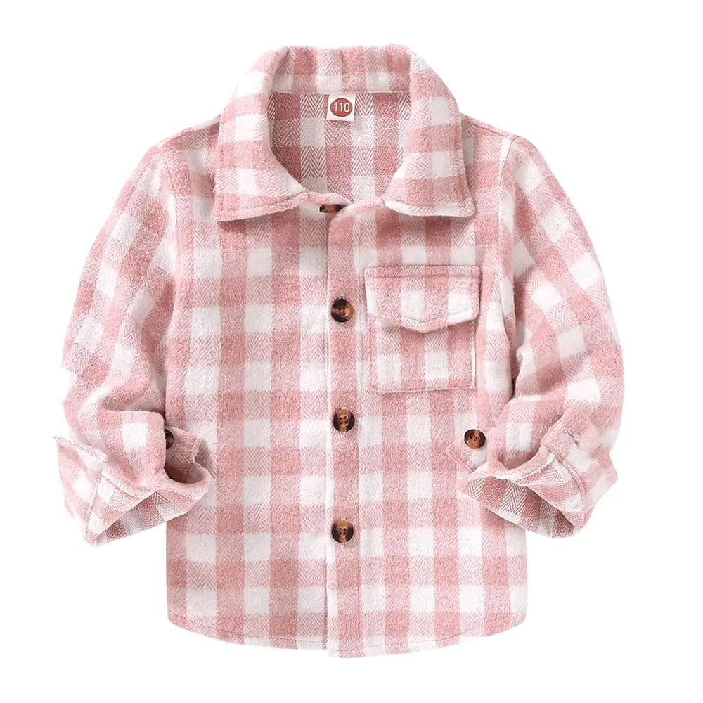 Kids Little Boys Girls Baby Long Sleeve Button Down Red Plaid Flannel Shirt Plaid Girl Boy NB-6T