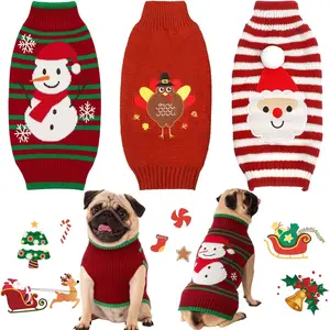 3 Pieces Thanksgiving Christmas Dog Sweaters Sets Turkey Santa Snowman Puppy Dog Clothes Pet Knitwear for Puppy Doggie Cat Pet Costume(Medium)