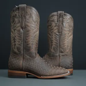 Mens 063 Embossed Print on Cowhide Leather Square Toe Western